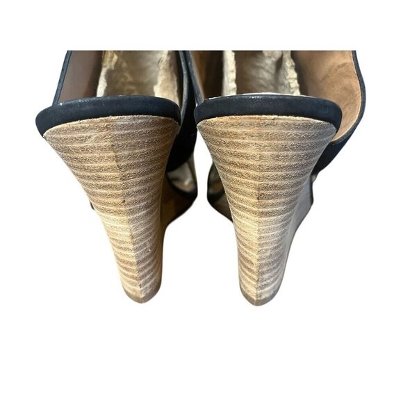 Halogen Suede Shoe 11 Black Wedge Buckle Sandal Heel Neutral Indie Hippie Boho - Picture 5 of 16